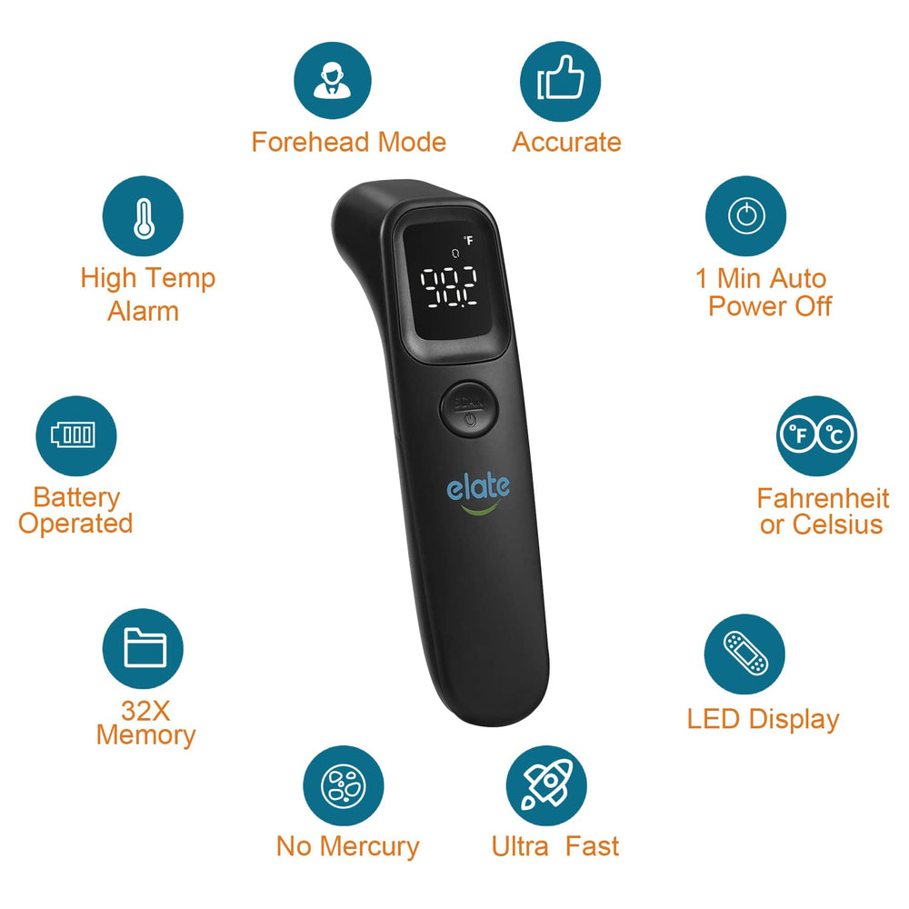 Elate infant-friendly thermometer suitable for newborns and babies.