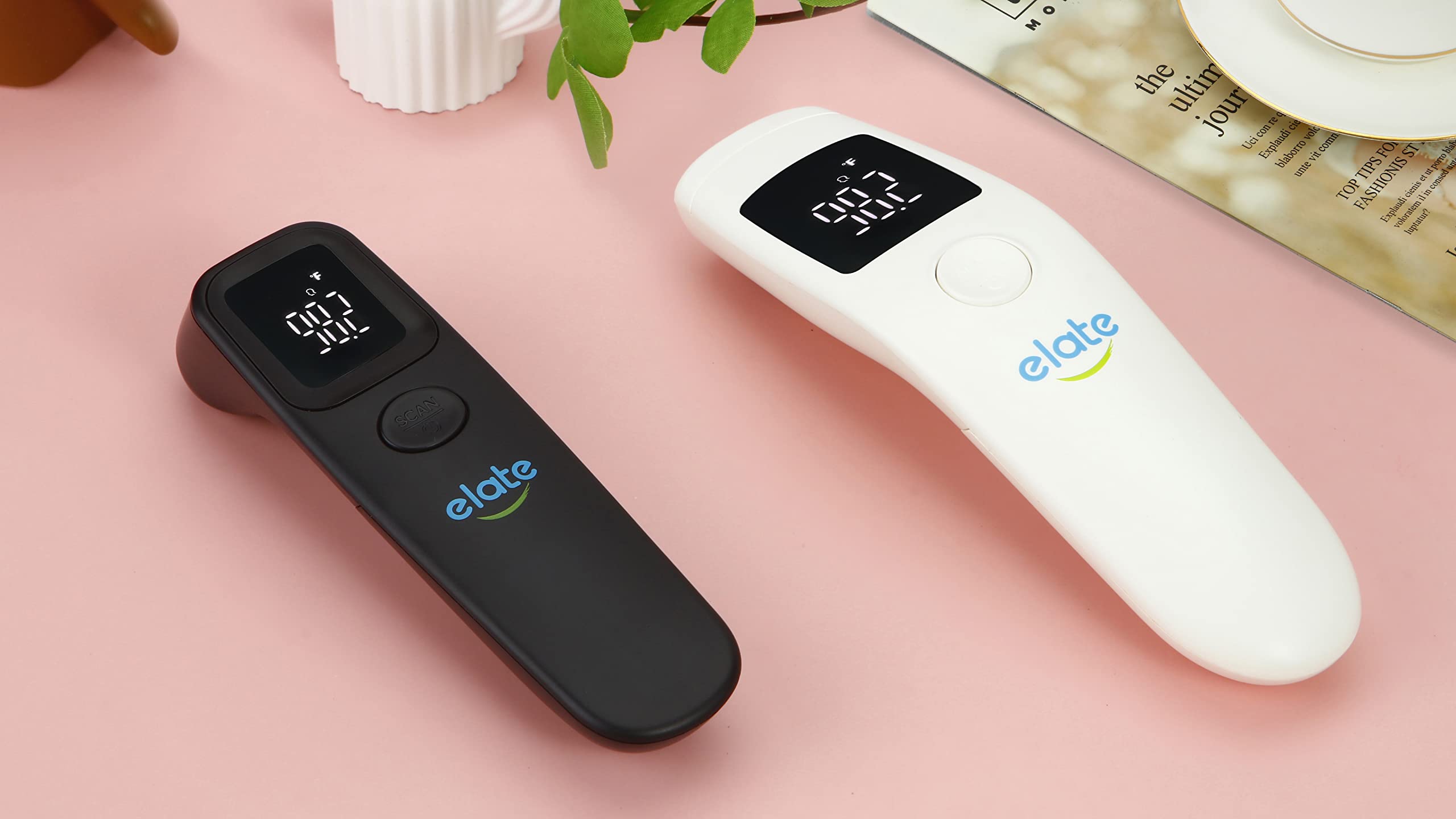 Elate dual-use thermometer for adults and children in shared spaces.