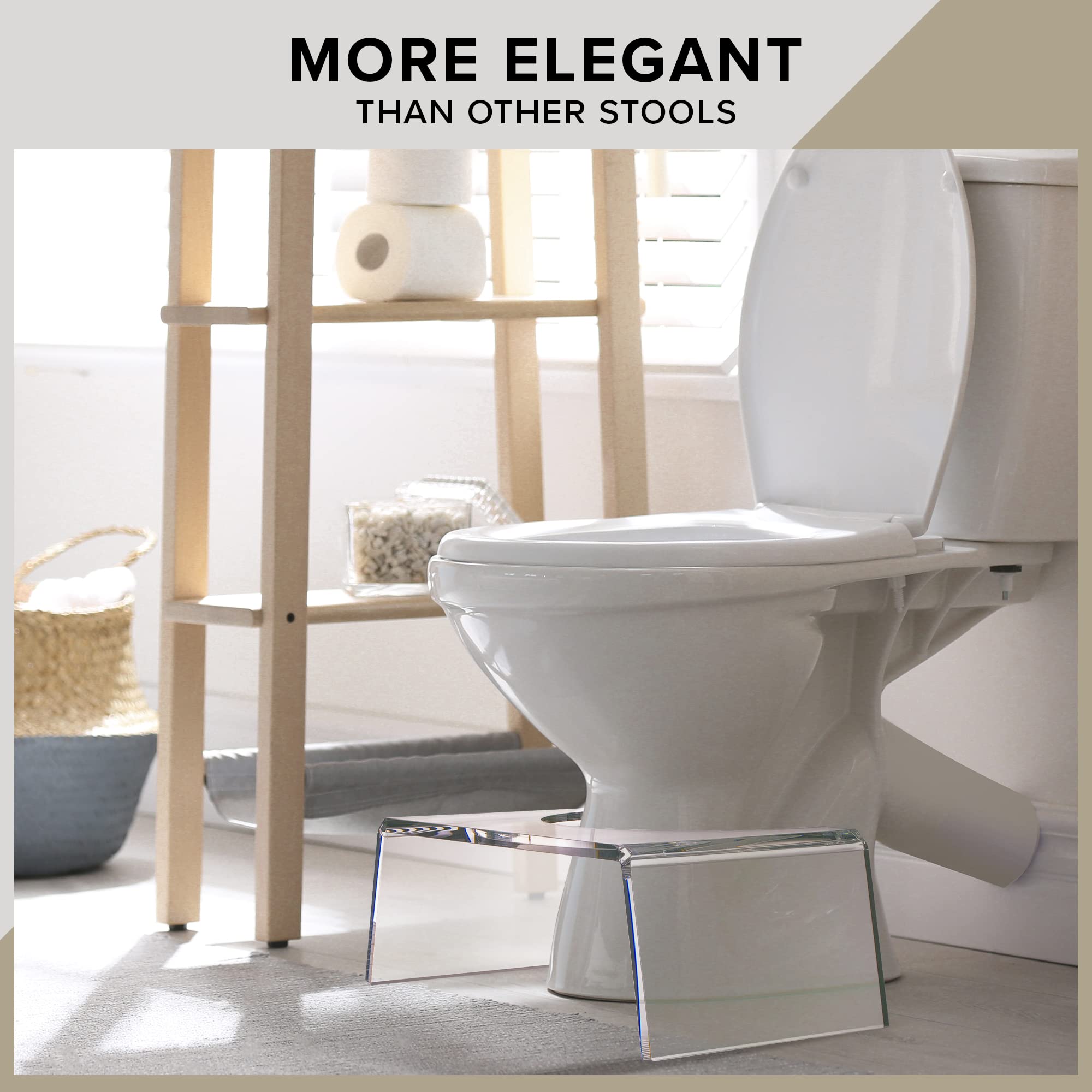 Elavain clear acrylic step stool side view with slim profile fitting in small bathrooms
