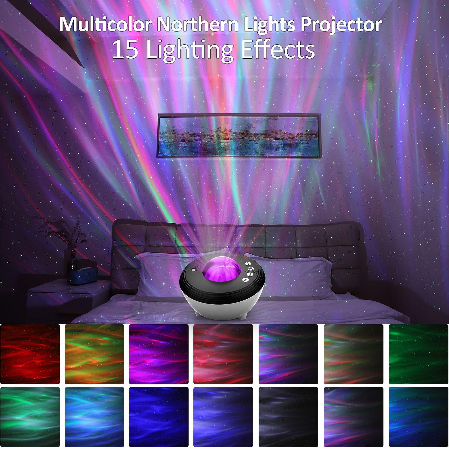 Elec3 Northern Lights ceiling view shows vibrant aurora and stars.