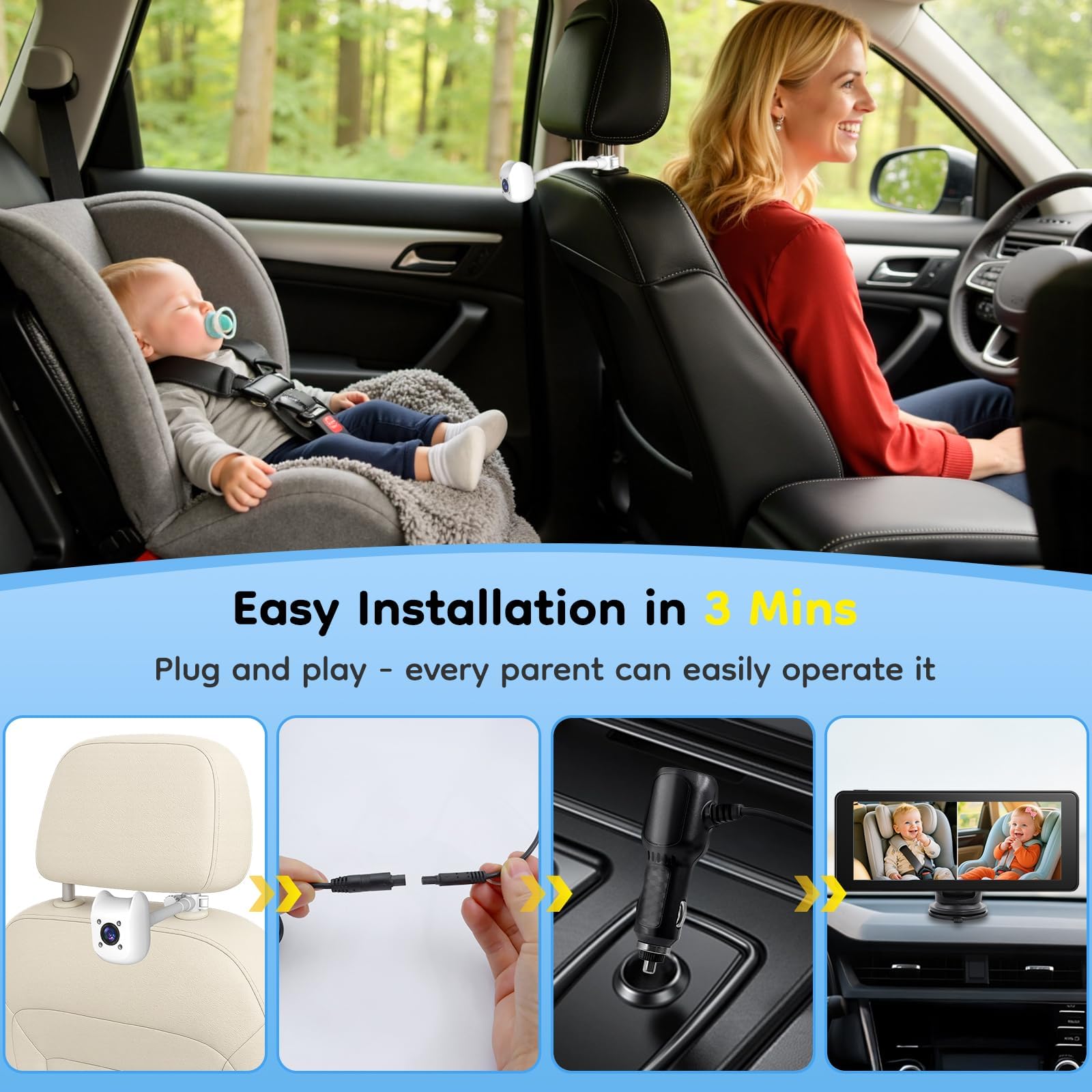 Elecrow plug-and-play installation with adjustable headrest mounts for quick setup.