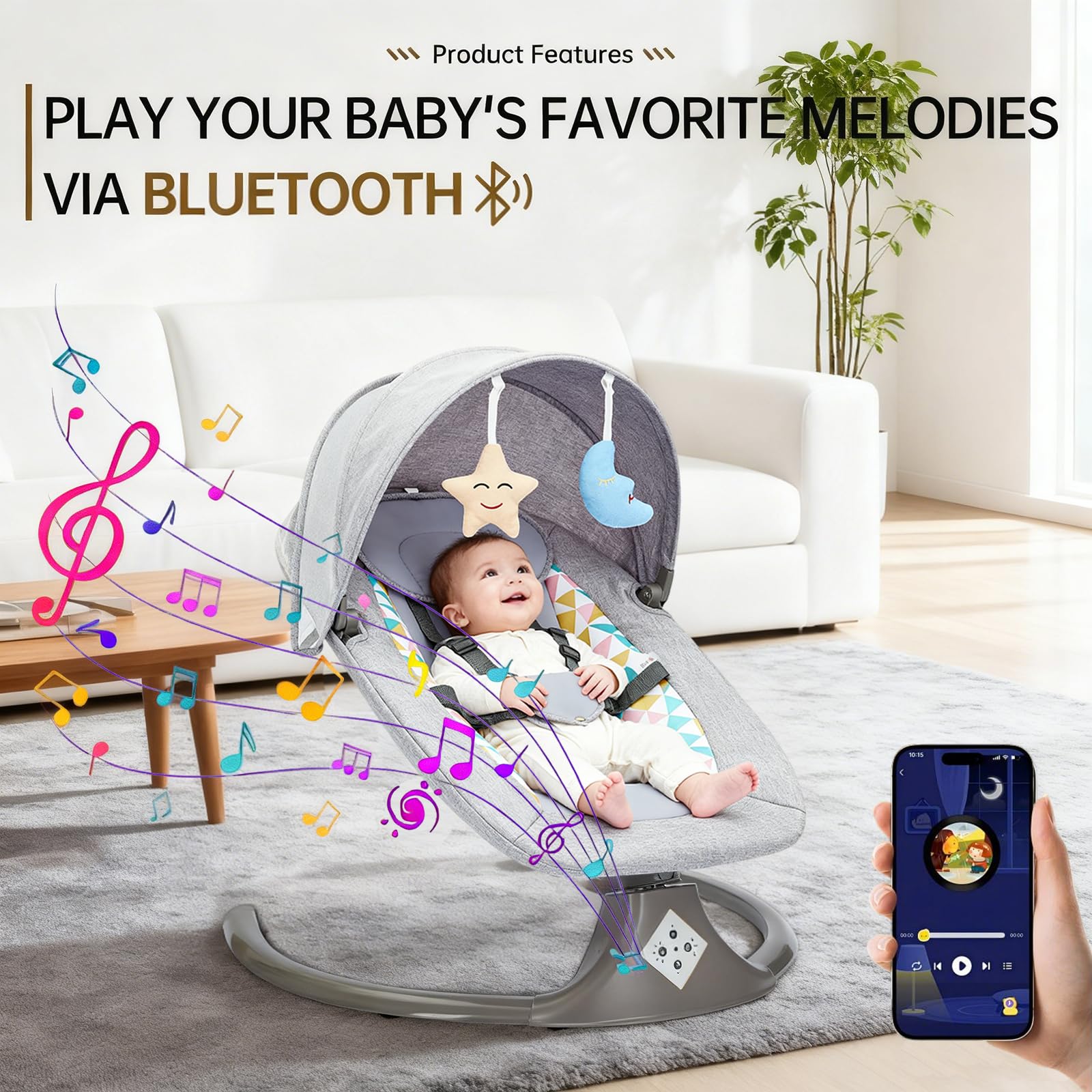 Electric Baby Swing charging options include power bank or batteries.