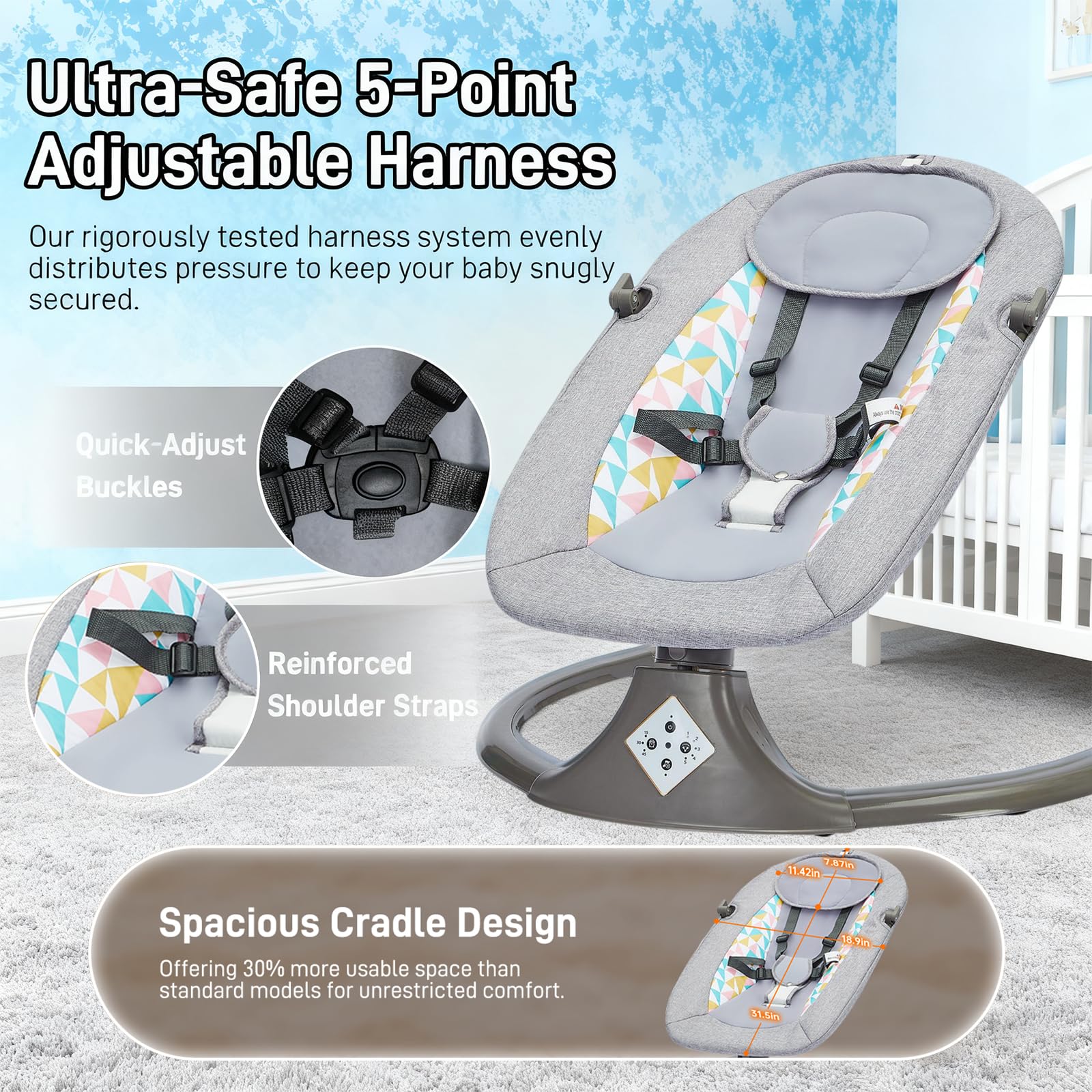 Electric Baby Swing lightweight portable design for indoor and outdoor use.