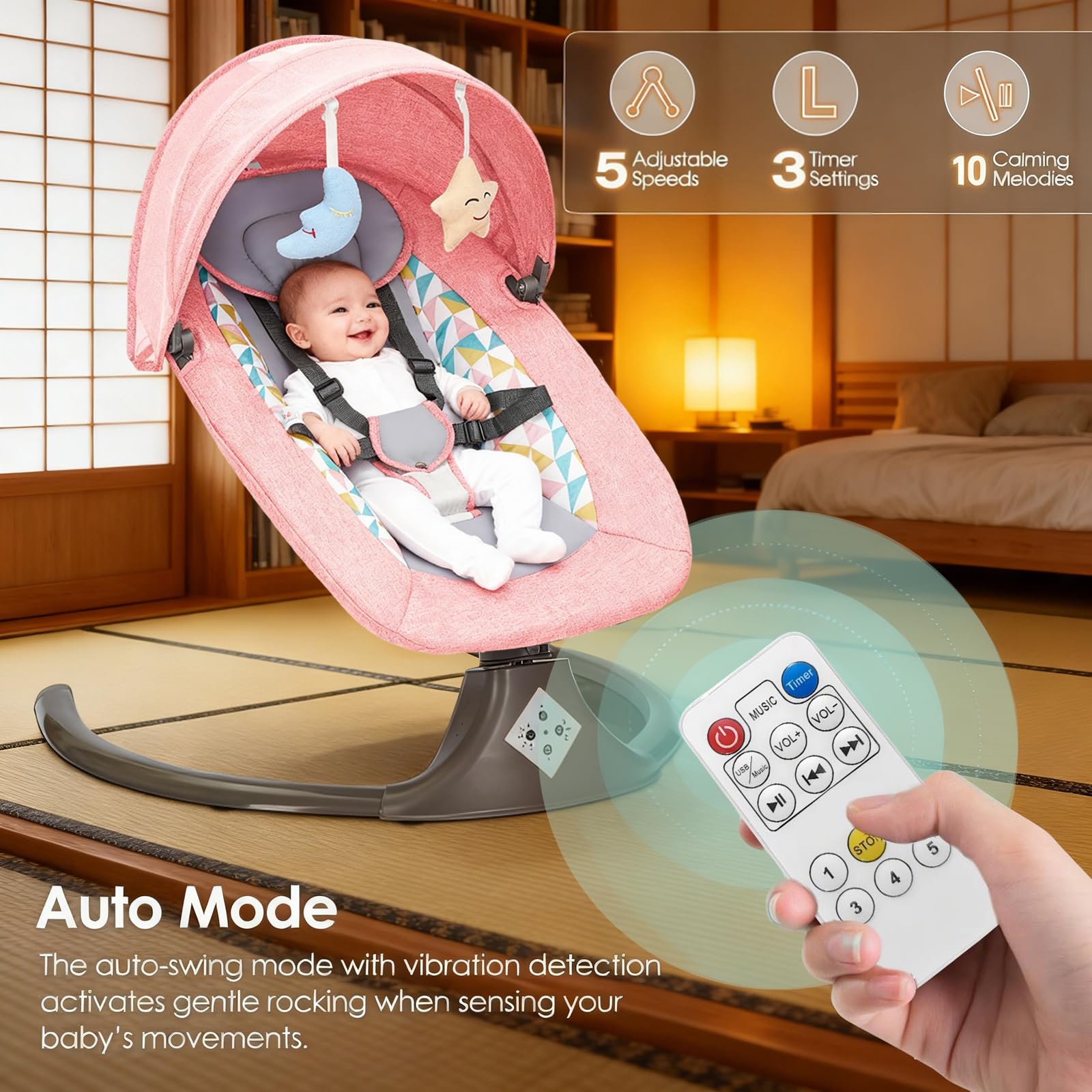 Electric Baby Swing soft warm breathable fabric enhances year-round comfort