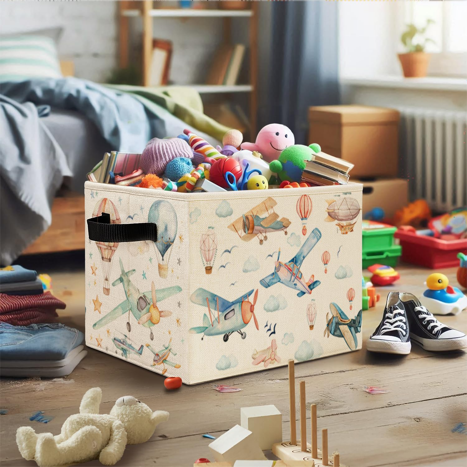 Elefeltclave Bin used for toy and book storage in a playroom
