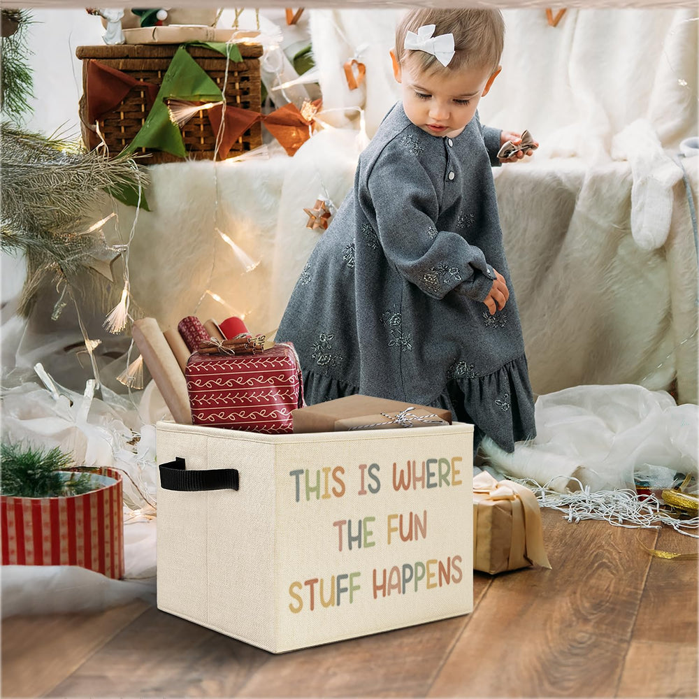 Elefeltclave Playroom Storage Bin with cotton-linen exterior complements neutral decor and storage.