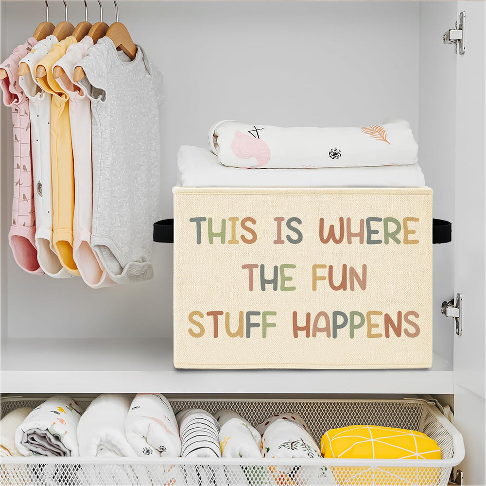 Elefeltclave Playroom Storage Bin folds flat, ideal for travel and space-saving.