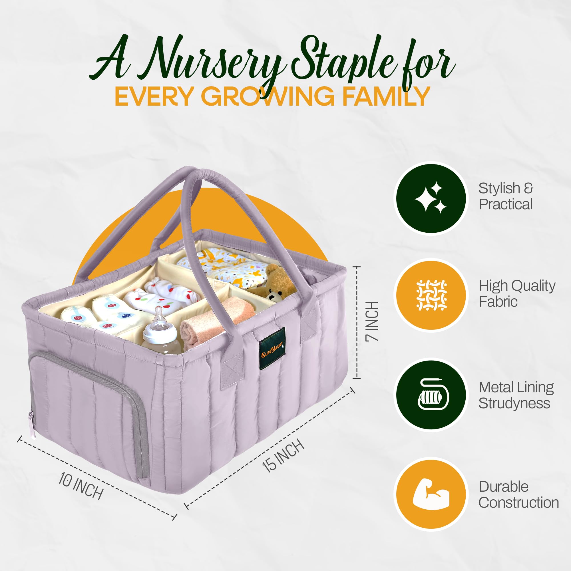 Eleghaunt lilac multi-compartment design keeps newborn essentials organized