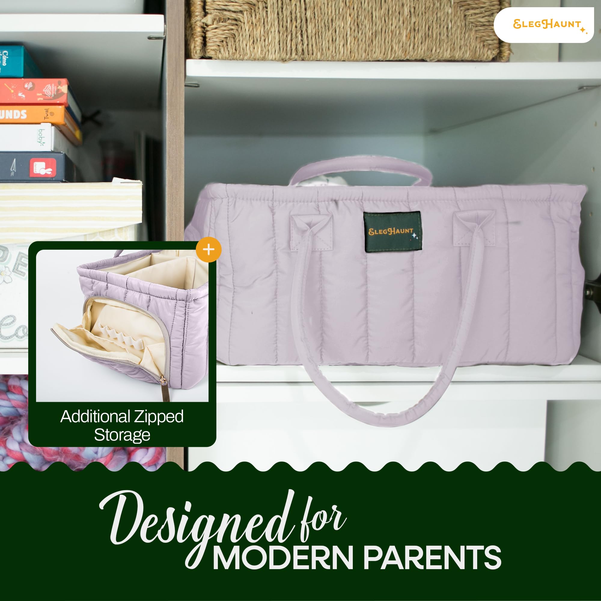 Eleghaunt lilac caddy with sturdy metal-lined top for stability during use
