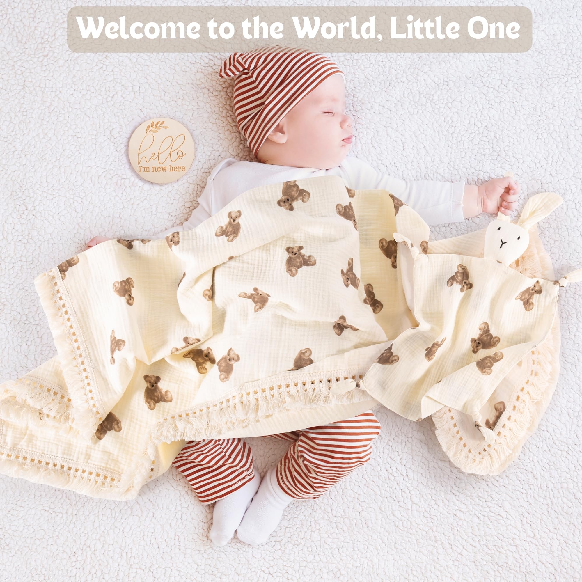 ELEMENU baby swaddle blanket and bunny lovey, breathable and cozy.