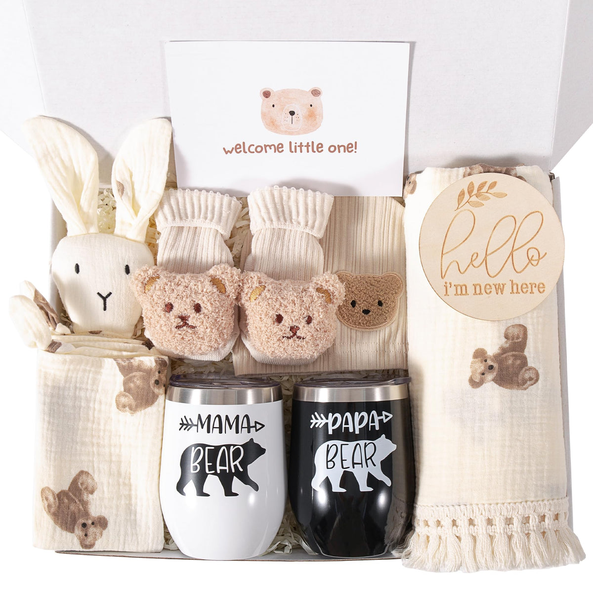 ELEMENU bear-themed gift set box, ideal for gender-neutral baby showers.