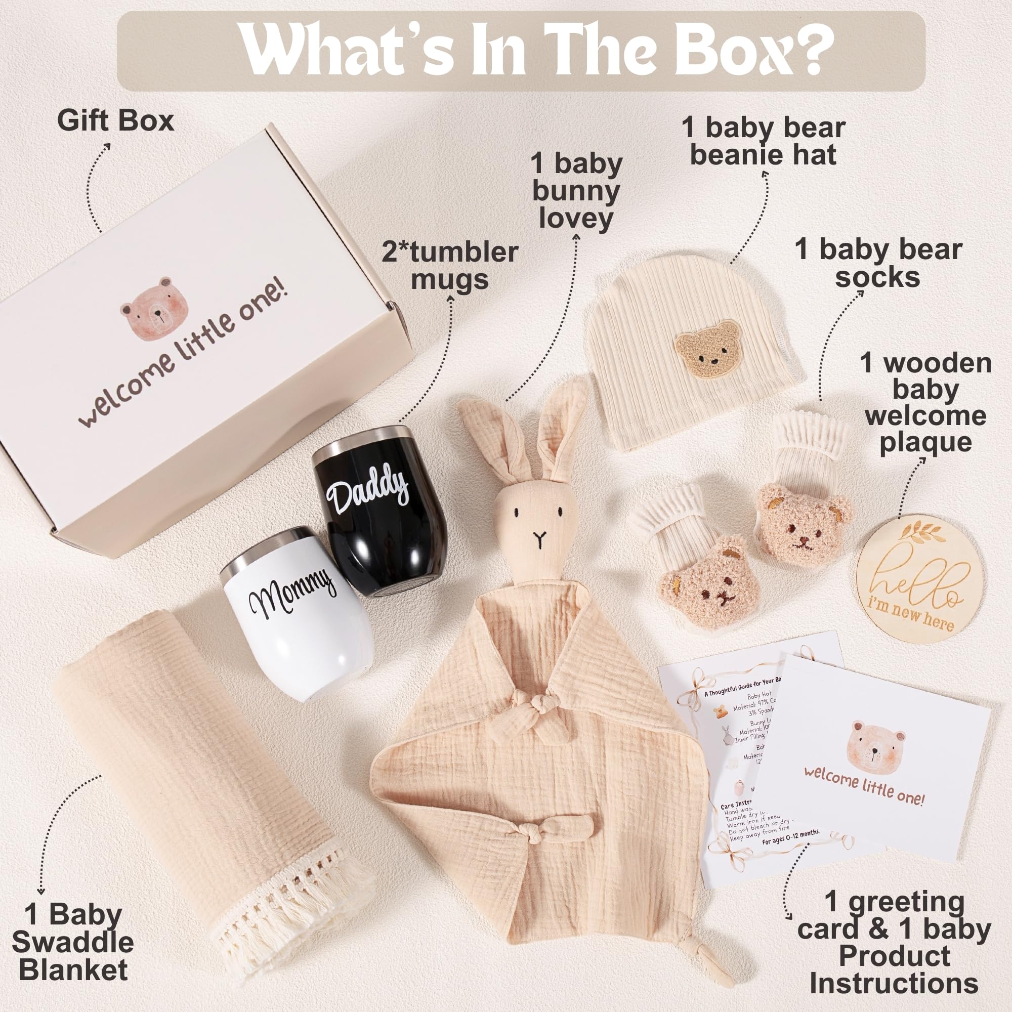 ELEMENU bunny lovey plush for soothing newborn cuddles