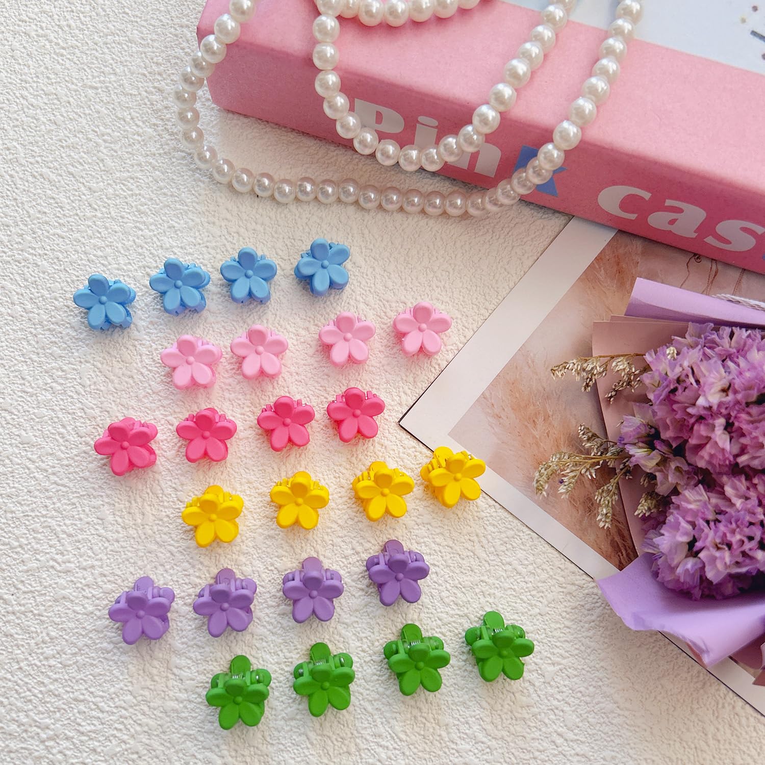 EleMirsa mini flower clips closeup 0.5 inch ideal for delicate hairstyles.