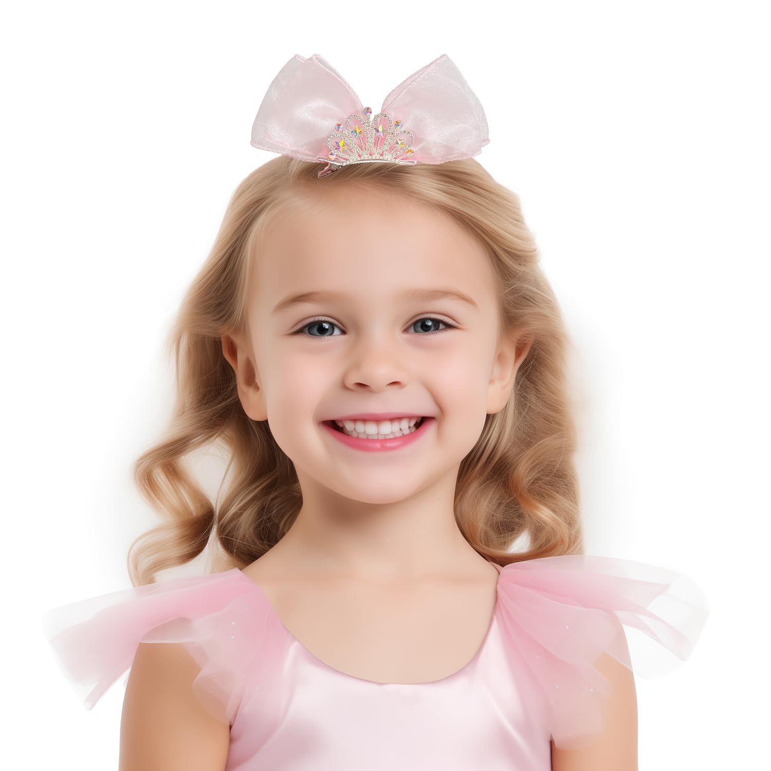 Elemirsa rhinestone crown hair clip highlights delicate sparkle on baby girls.