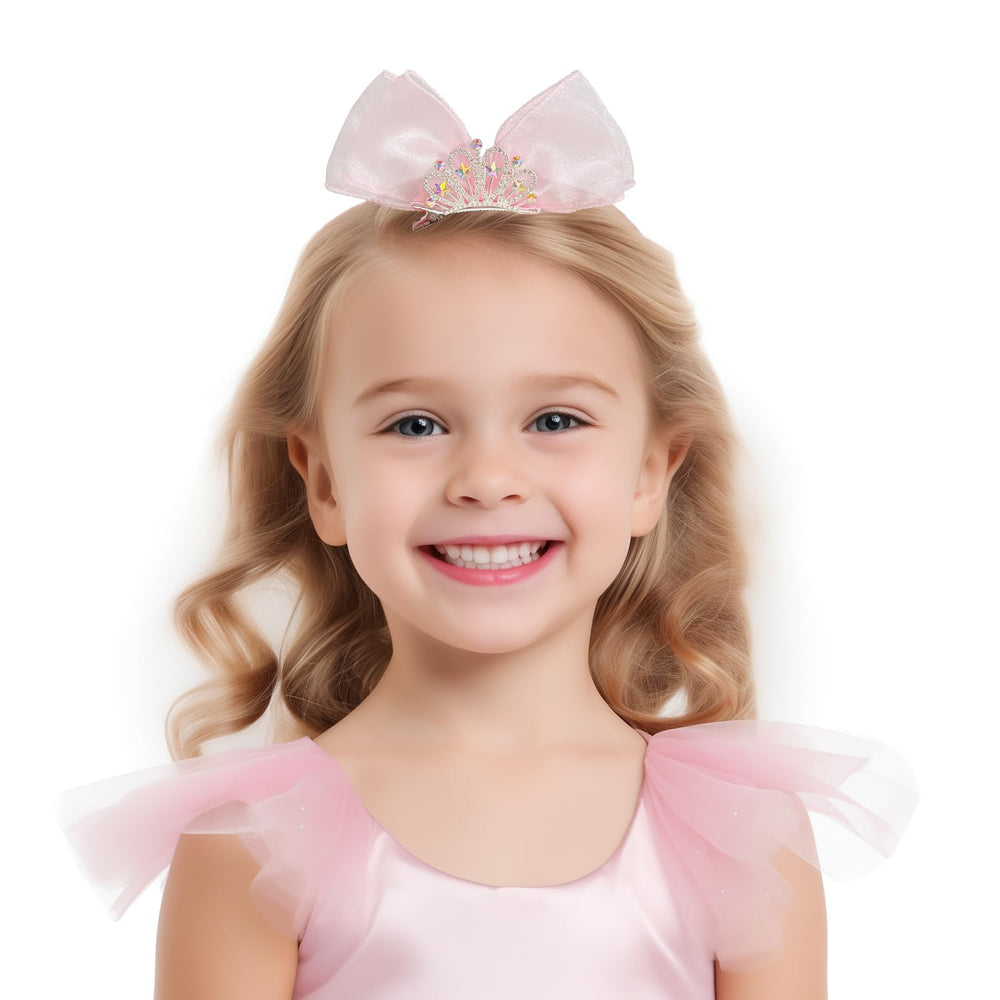 Elemirsa rhinestone crown hair clip highlights delicate sparkle on baby girls.