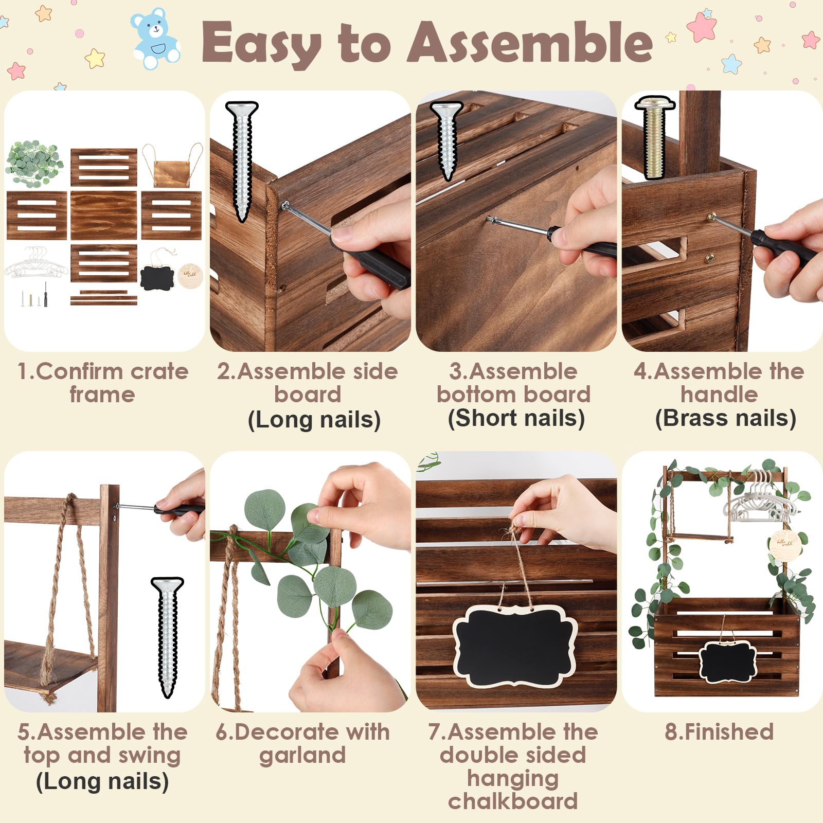 ELESTONE top hanging area on crate closet keeps outfits neatly accessible.