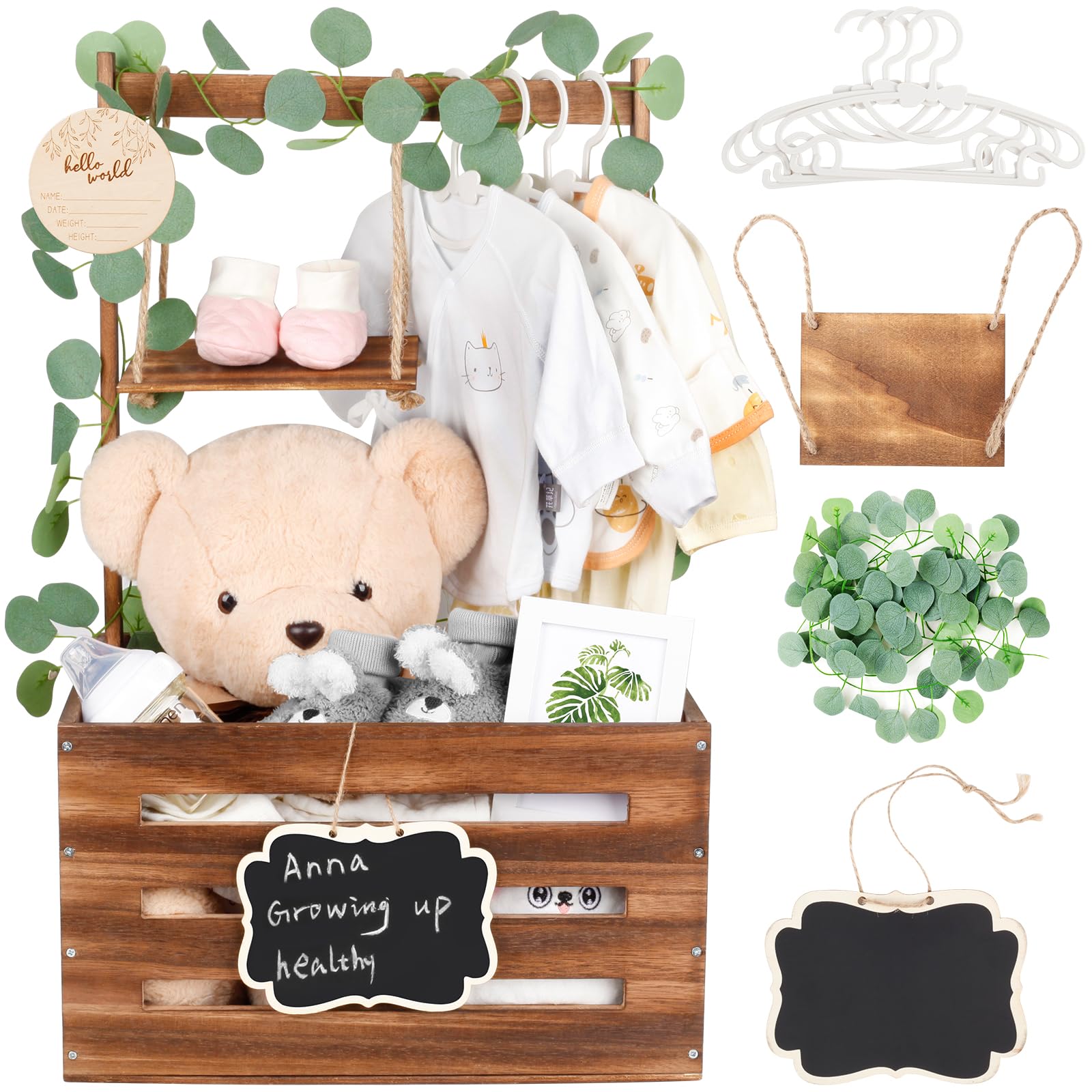 ELESTONE wooden baby shower crate closet in dark walnut for stylish nursery storage.