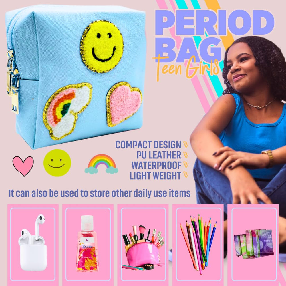 ELI&VAL teen period kit organized in a compact blue pouch