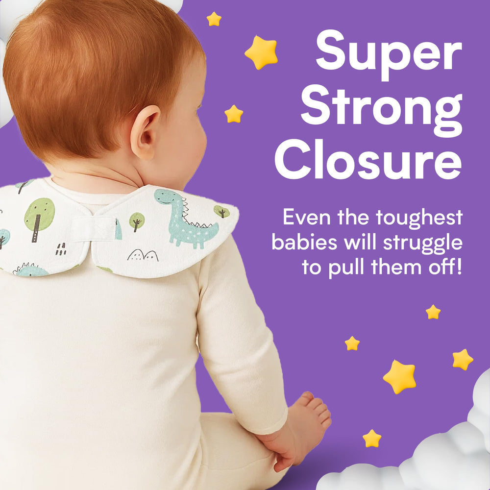 Eli with Love Dino bib waterproof design keeps clothing dry while eating.