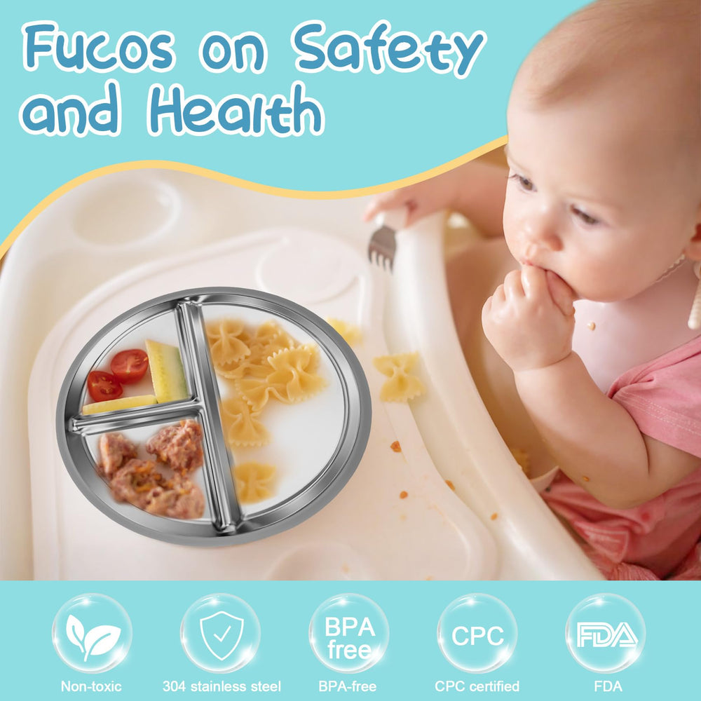 Eliluoni BPA-free stainless steel plates provide a durable, non-toxic option.