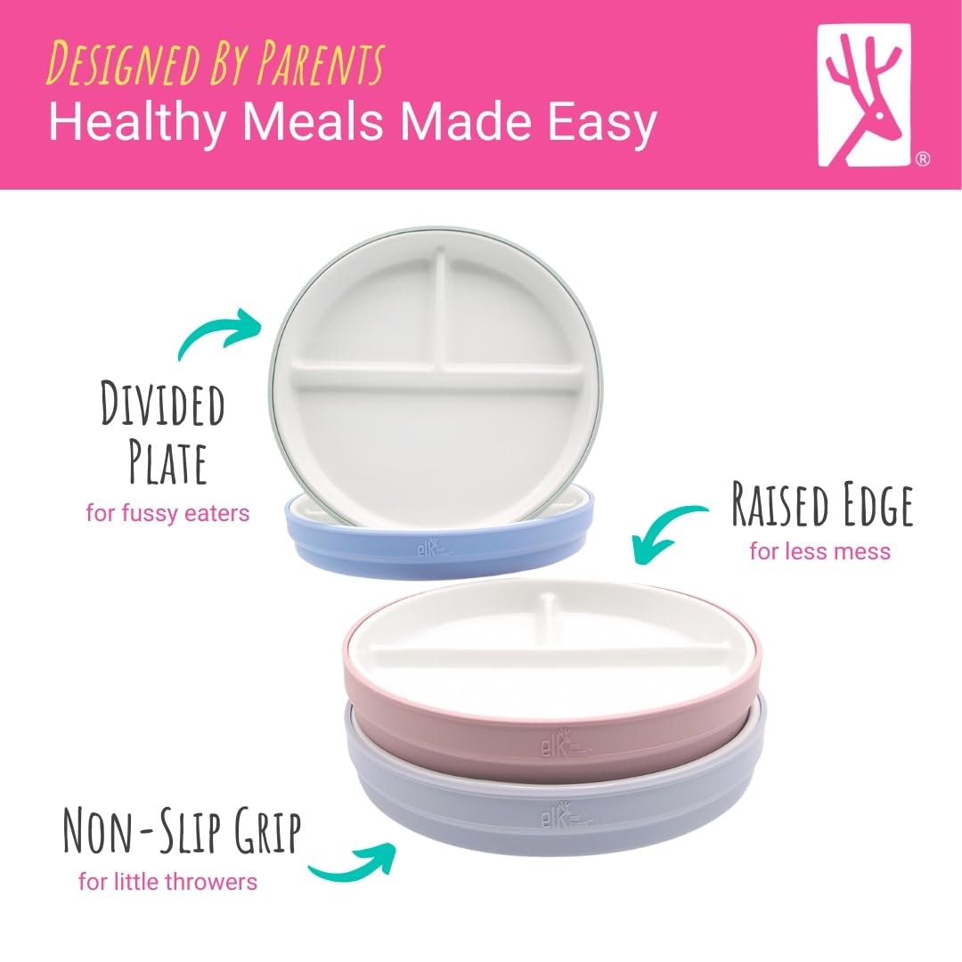 Elk and Friends 7-8 inch large plate supports growing appetites with separate sections.