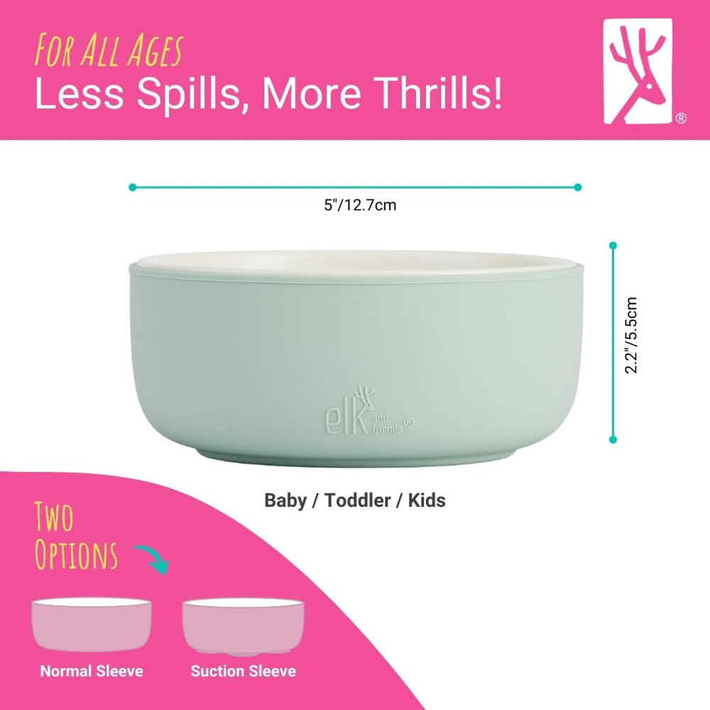 Elk and Friends non-slip mealtime bowl supports mess-free snacks.