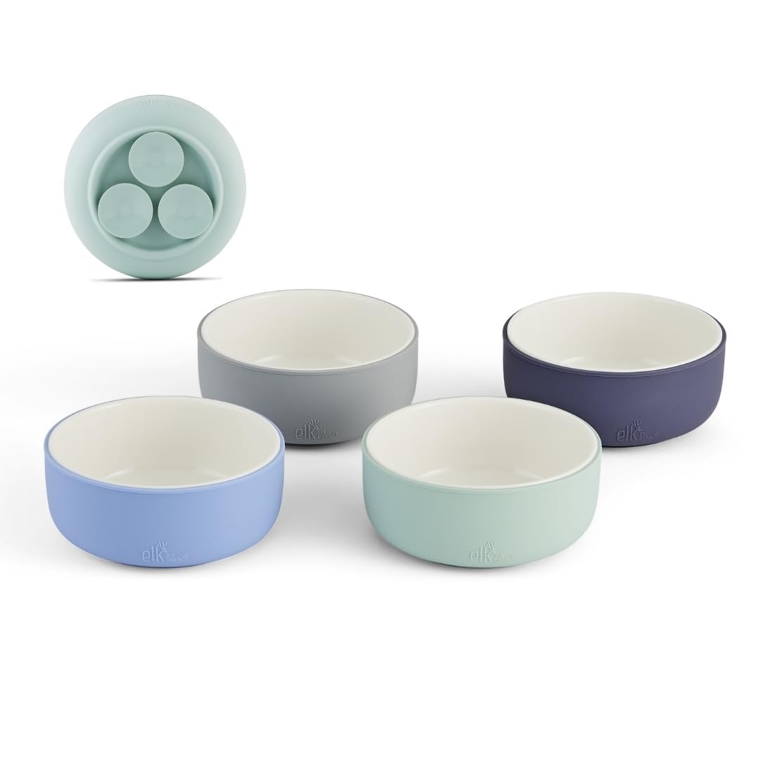 Elk and Friends silicone suction base keeps the bowls steady on the table during meals.