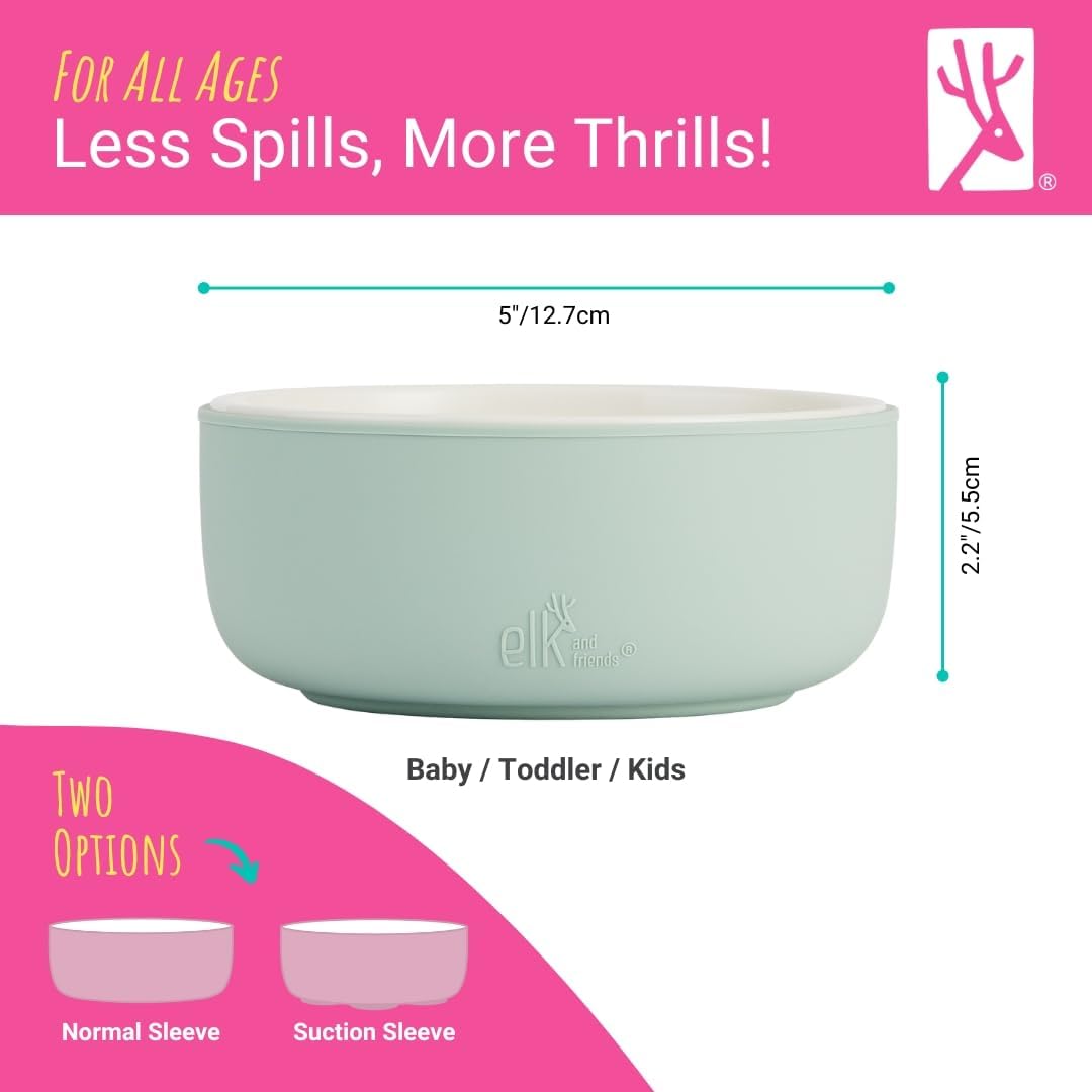 Elk and Friends bowls suit toddlers to older kids with shallow, easy-to-scoop walls.