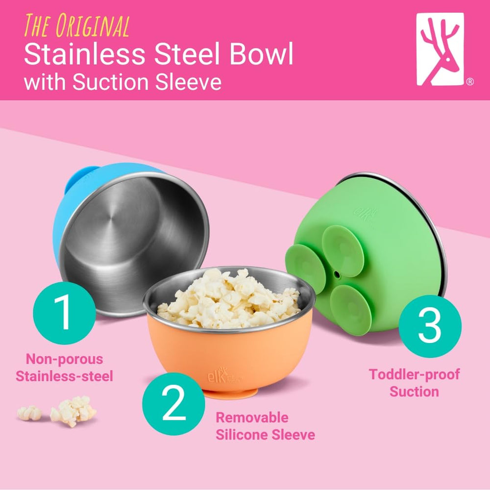 Elk and Friends bowls with lids 4-pack for convenient storage and transport.