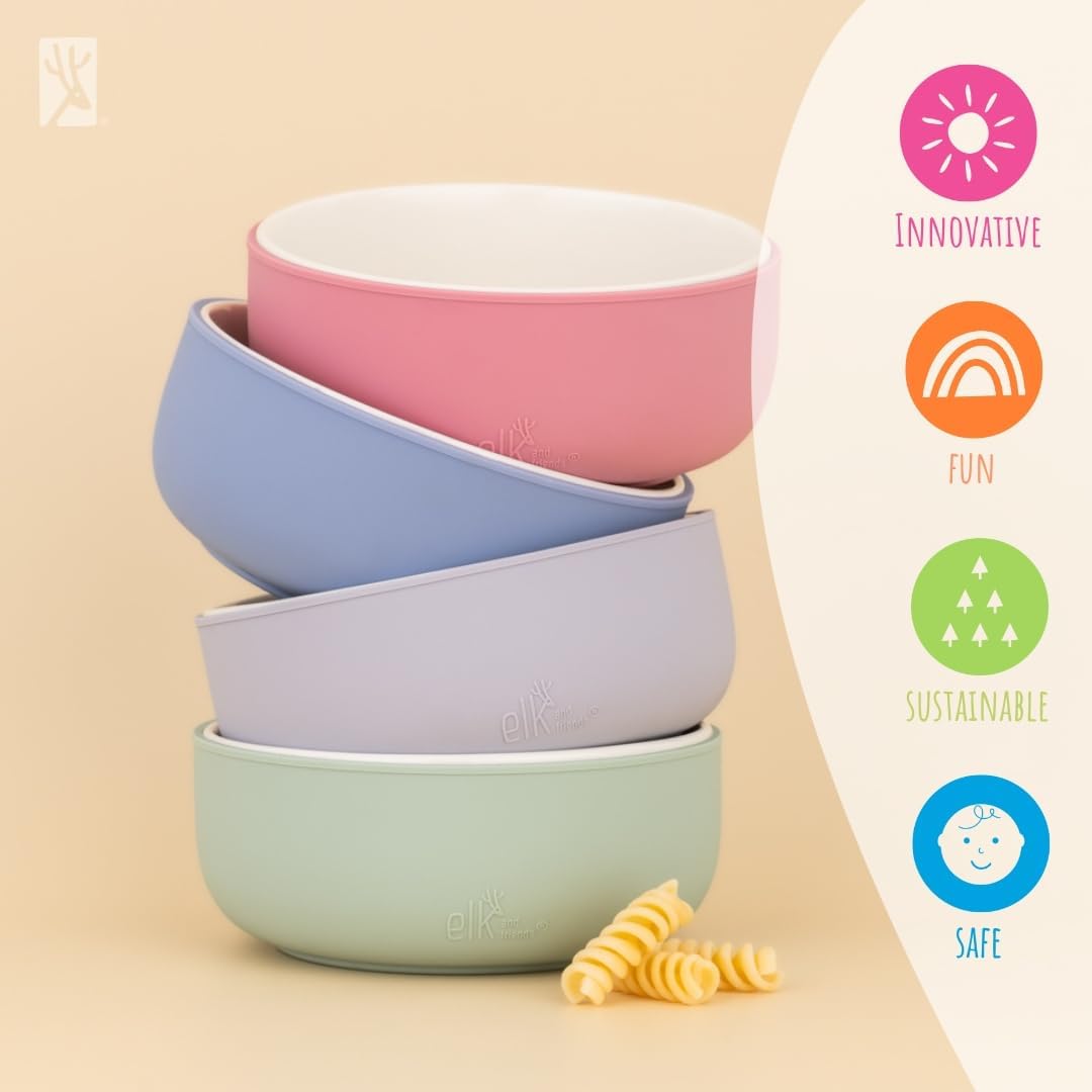 Elk and Friends child-friendly dinnerware with grip-friendly silicone sleeve.