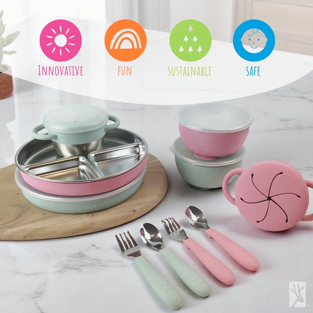 Elk and Friends dishwasher-safe stainless steel set for quick cleanup