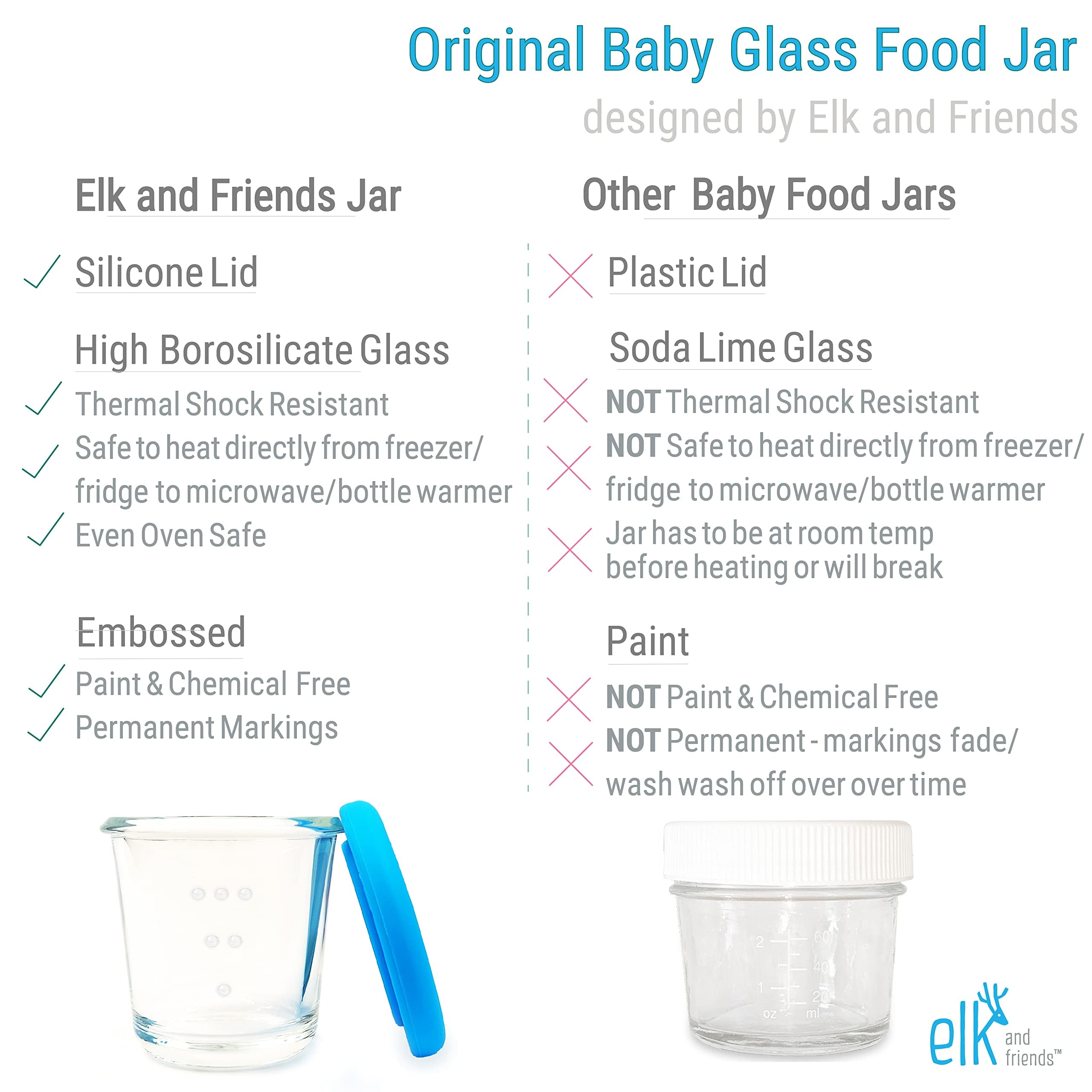 Elk and Friends embossed measurements ensure chemical-free, permanent markings on jars.