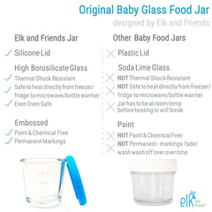 Elk and Friends embossed measurements ensure chemical-free, permanent markings on jars.