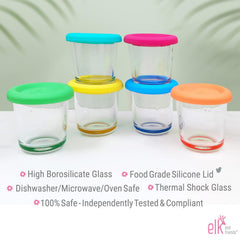 Elk and Friends freezer to microwave safe jars simplify batch prep.