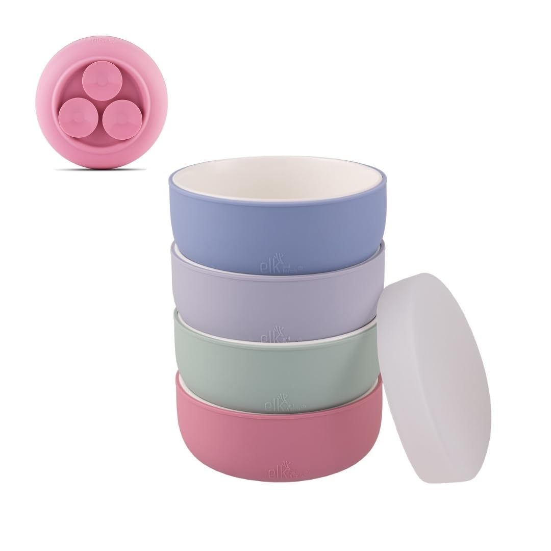 Elk and Friends kids porcelain bowls with silicone sleeve provide slip-free mealtime