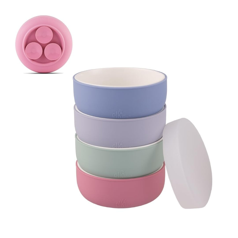 Elk and Friends kids porcelain bowls with silicone sleeve provide slip-free mealtime
