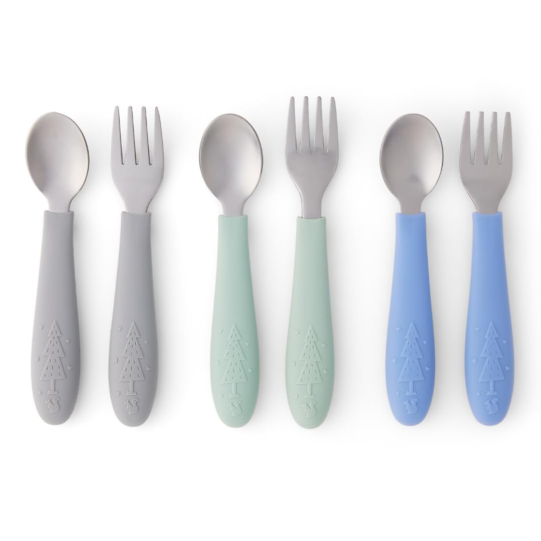 Elk and Friends kids silverware with silicone handle pack shot showing kid-friendly, easy-to-grip utensils.