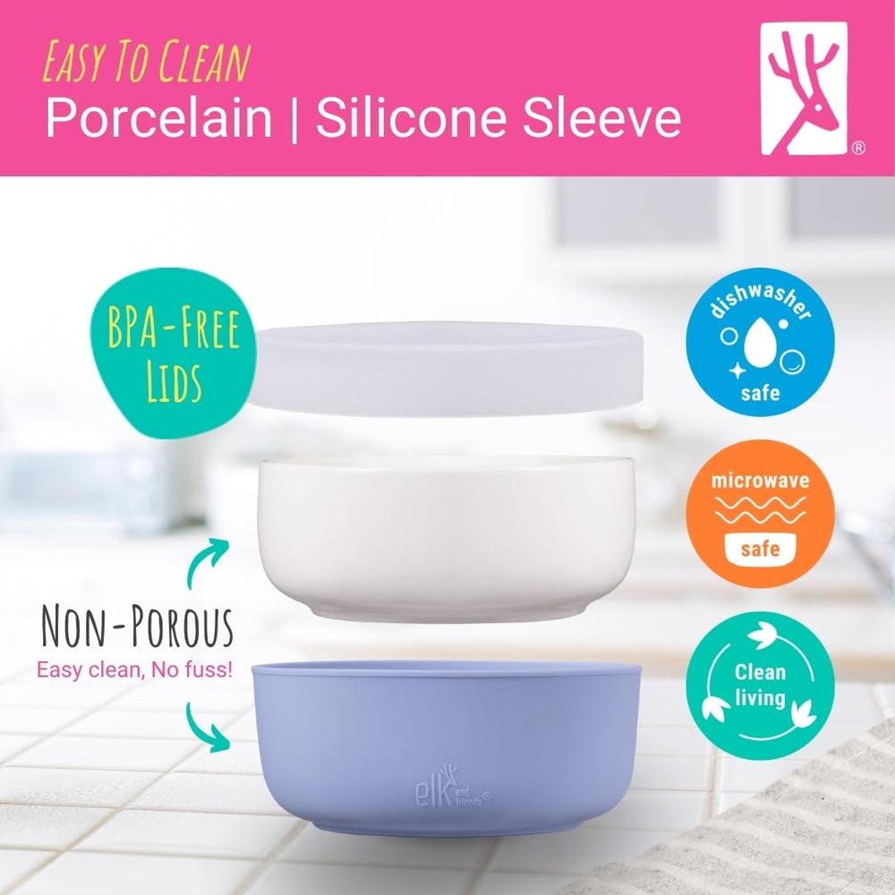 Elk and Friends non-absorbent porcelain bowls resist stains between uses.