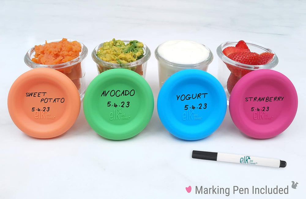 Elk and Friends silicone lid leaks proof for mess-free on-the-go feeding.