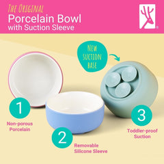 Elk and Friends silicone sleeve on toddler bowl side view highlighting secure grip