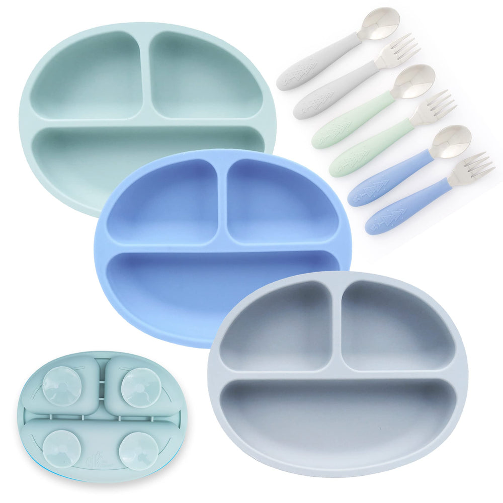 Elk and Friends silicone suction plate divided for mess-free meals
