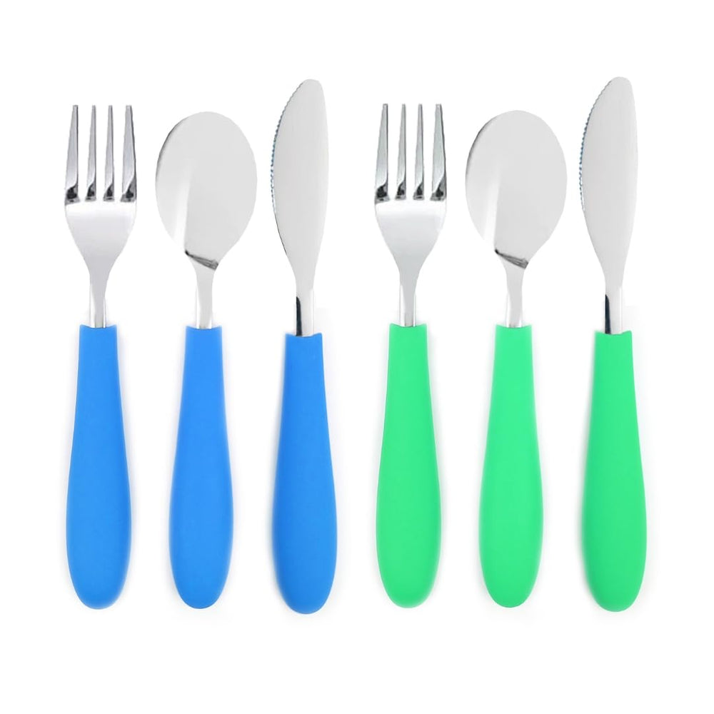 Elk and Friends spoon with silicone handle offering a soft, non-slip grip for meals