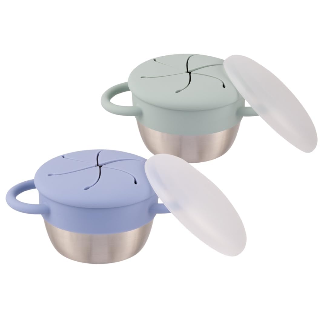 Elk and Friends stainless steel snack cups, two-pack, ready for everyday snacks on the go.