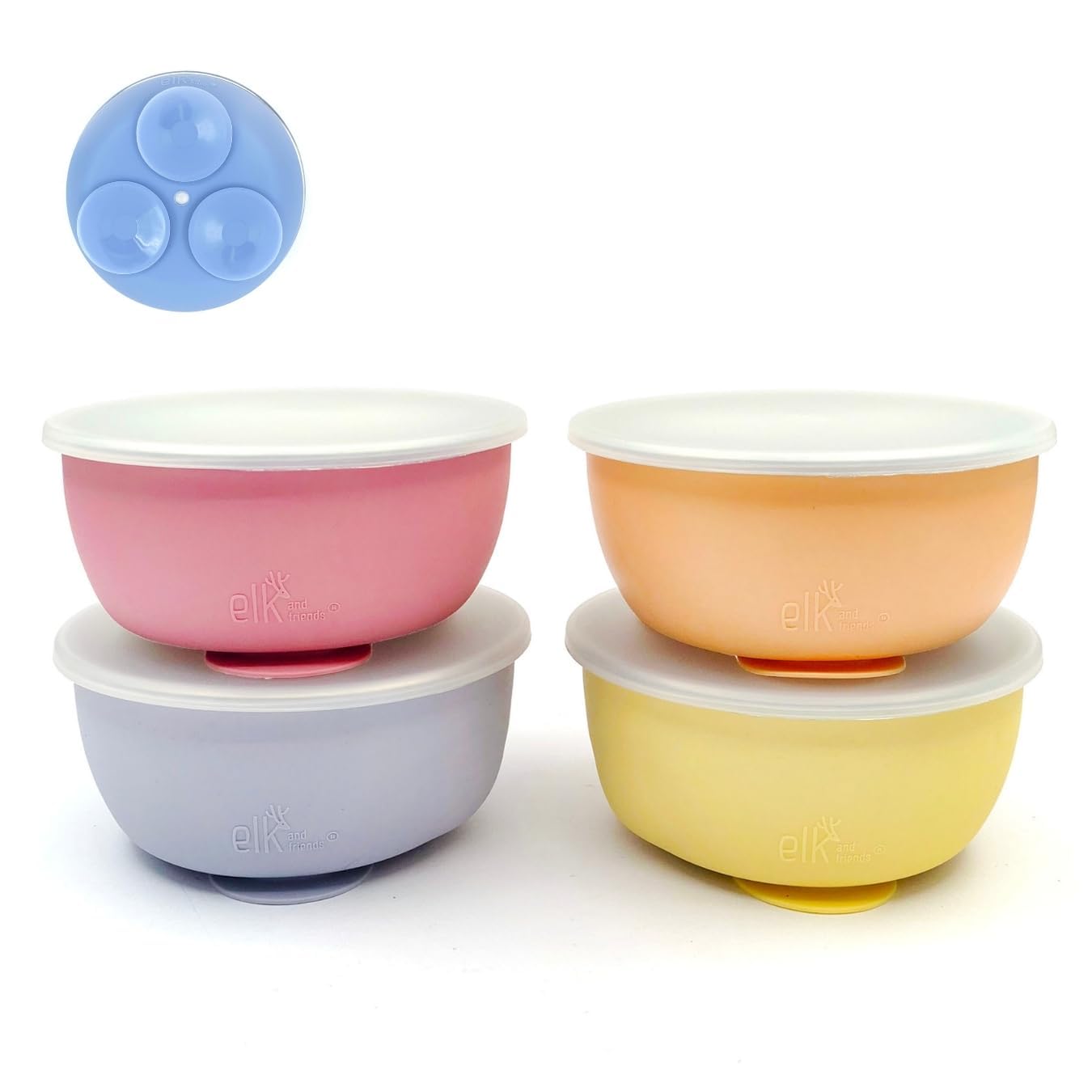 Elk and Friends stainless steel bowls with silicone suction for stable mealtime