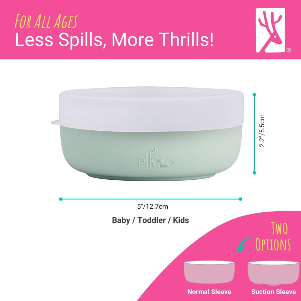 Elk and Friends toddler-dining bowls with shallow walls for easier self-feeding.