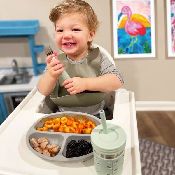 Easy-grip, anti-slip utensils for tiny hands during meals