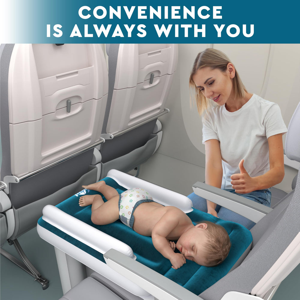 Elkid Toddler Airplane Bed used as seat extender on plane