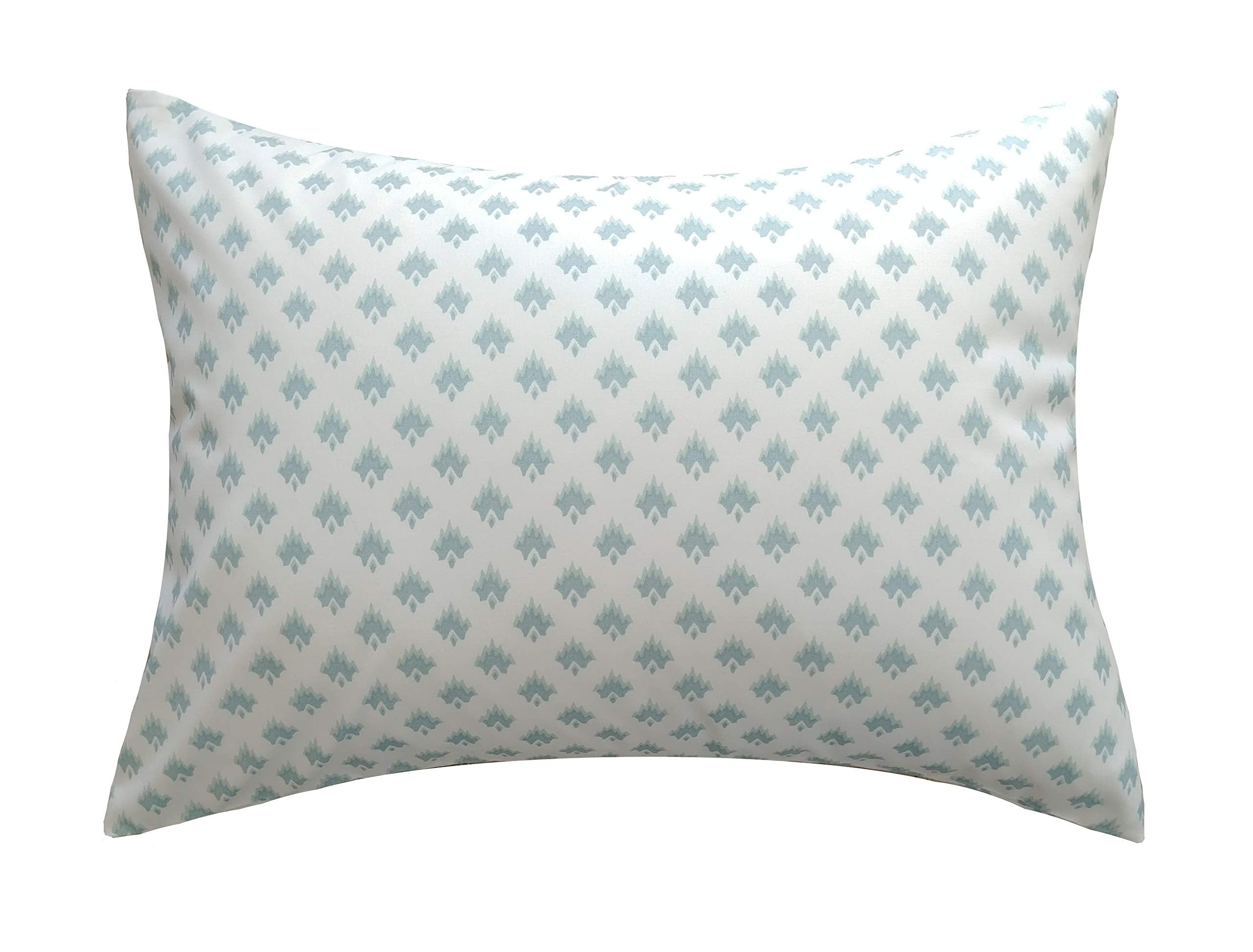 ELLA & MAX toddler pillowcase in aqua and white print, ultra-soft microfiber for cozy naps.