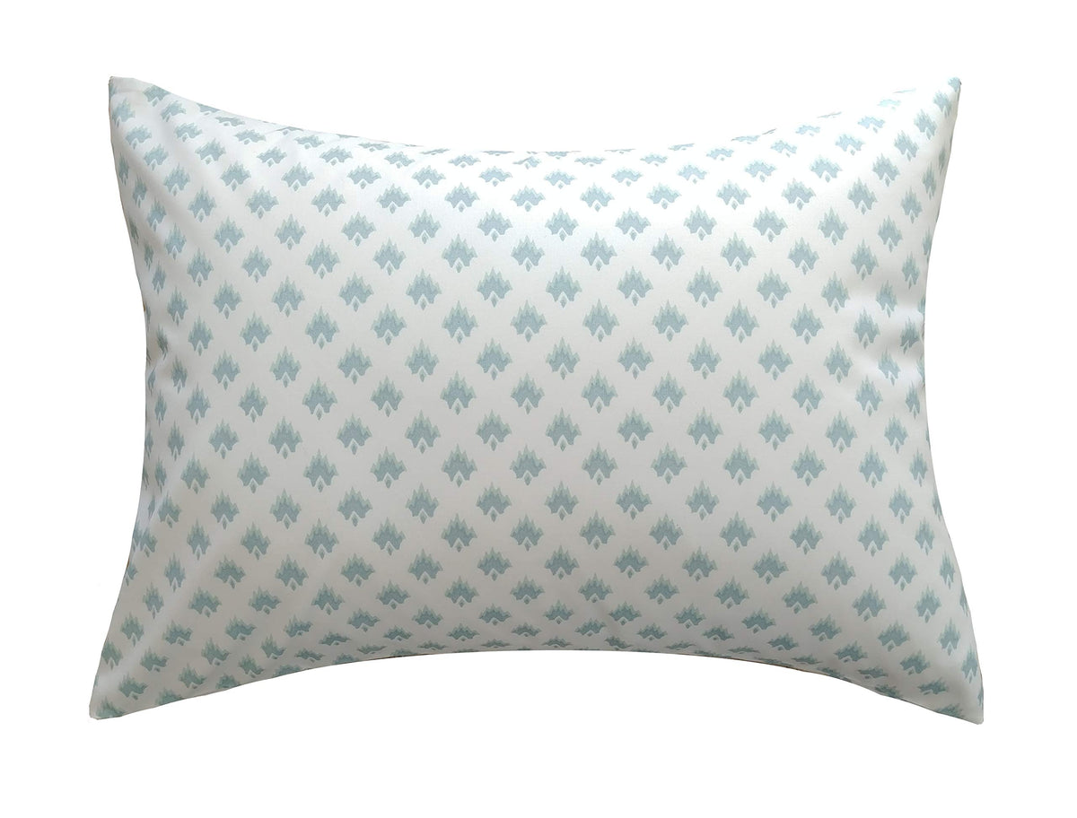 ELLA & MAX toddler pillowcase in aqua and white print, ultra-soft microfiber for cozy naps.
