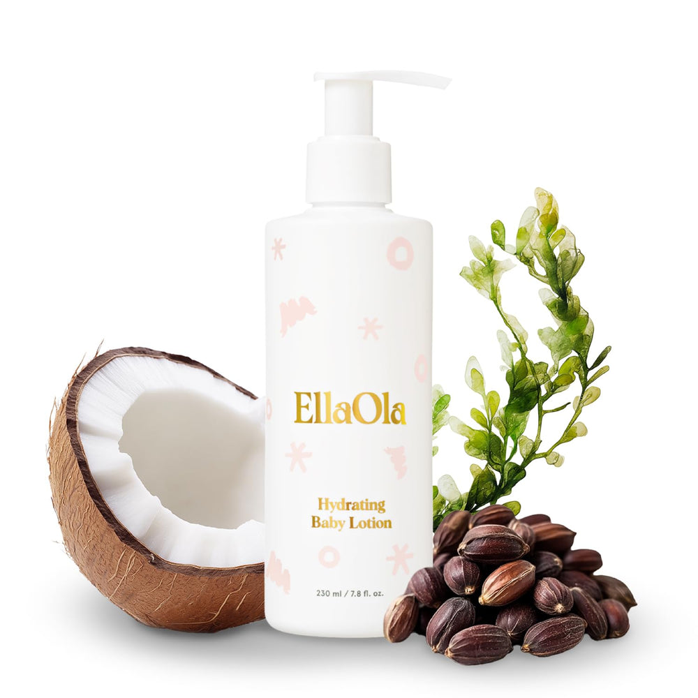 EllaOLA soothing baby lotion bottle offers fragrance-free hydration for sensitive baby skin.